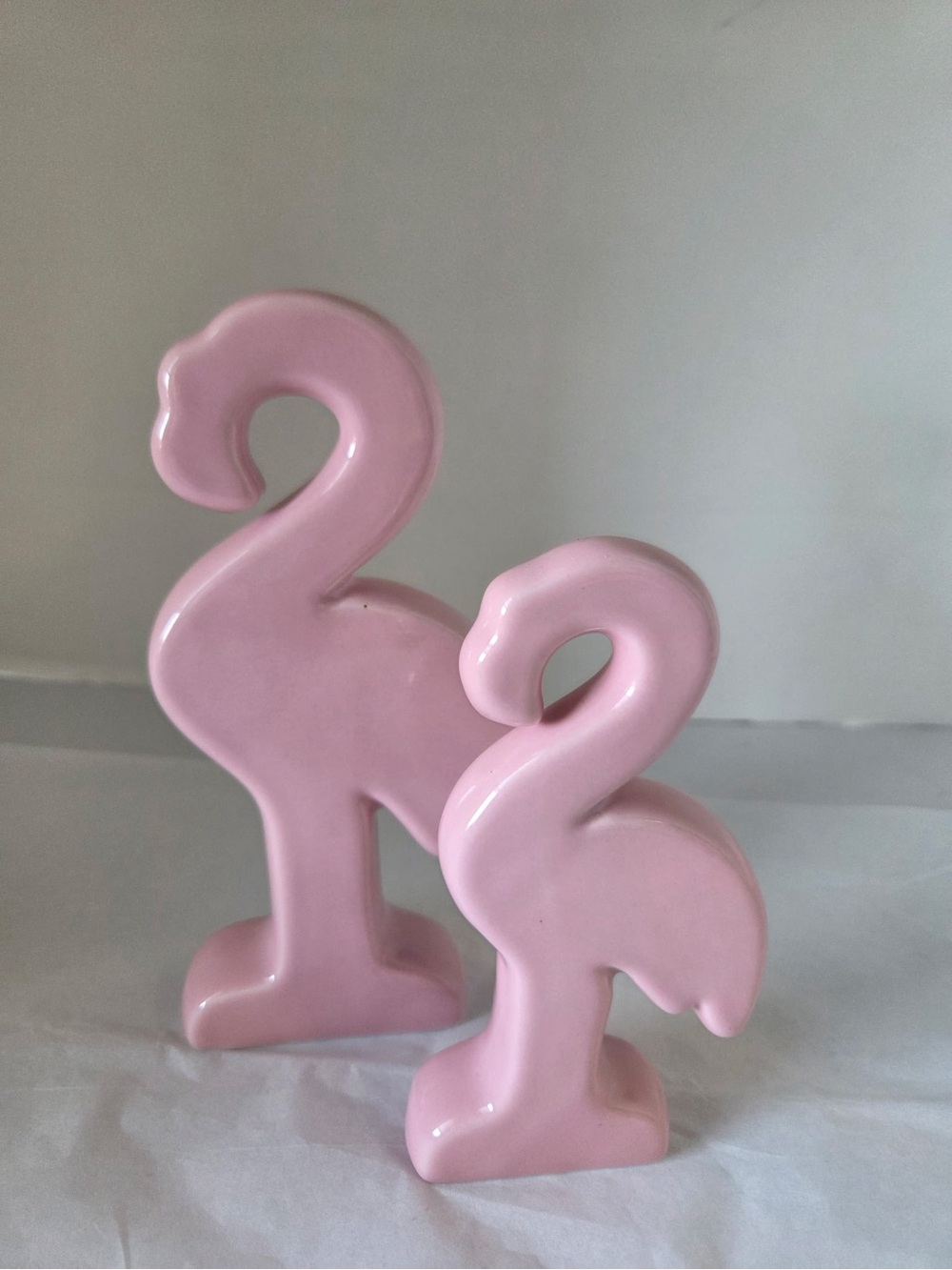 Pink Ceramic Flamingo Figurine Pair Home Decor